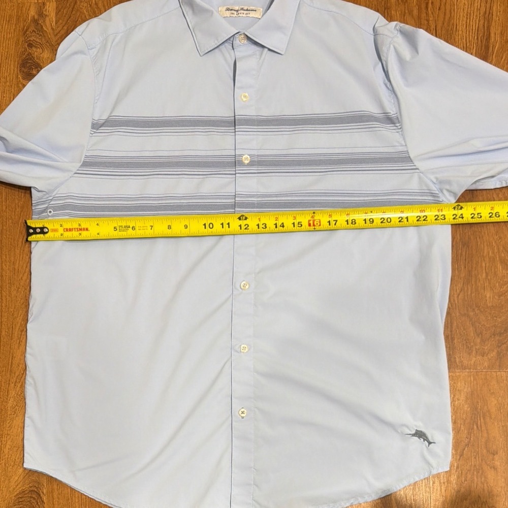 Tommy Bahama Siesta Key Mens Large Light Blue Striped Performance Shirt Large - Picture 8 of 9